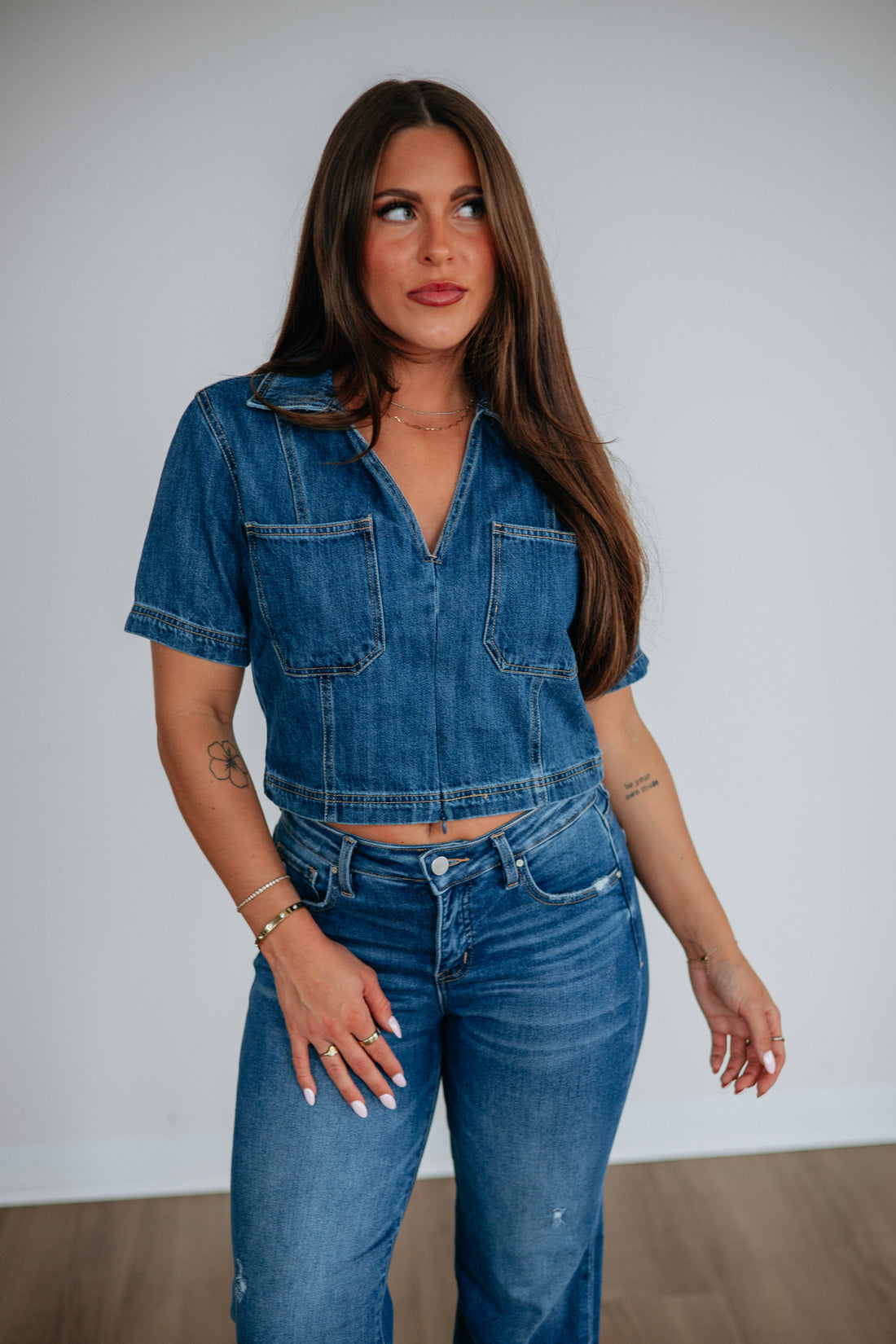 Regina Risen Denim Top