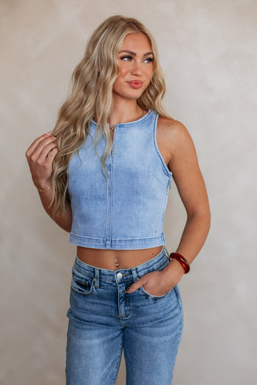 Abbey Hidden Denim Tank - Light Wash