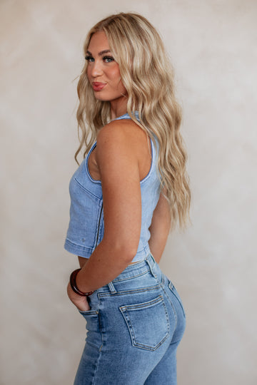 Abbey Hidden Denim Tank - Light Wash