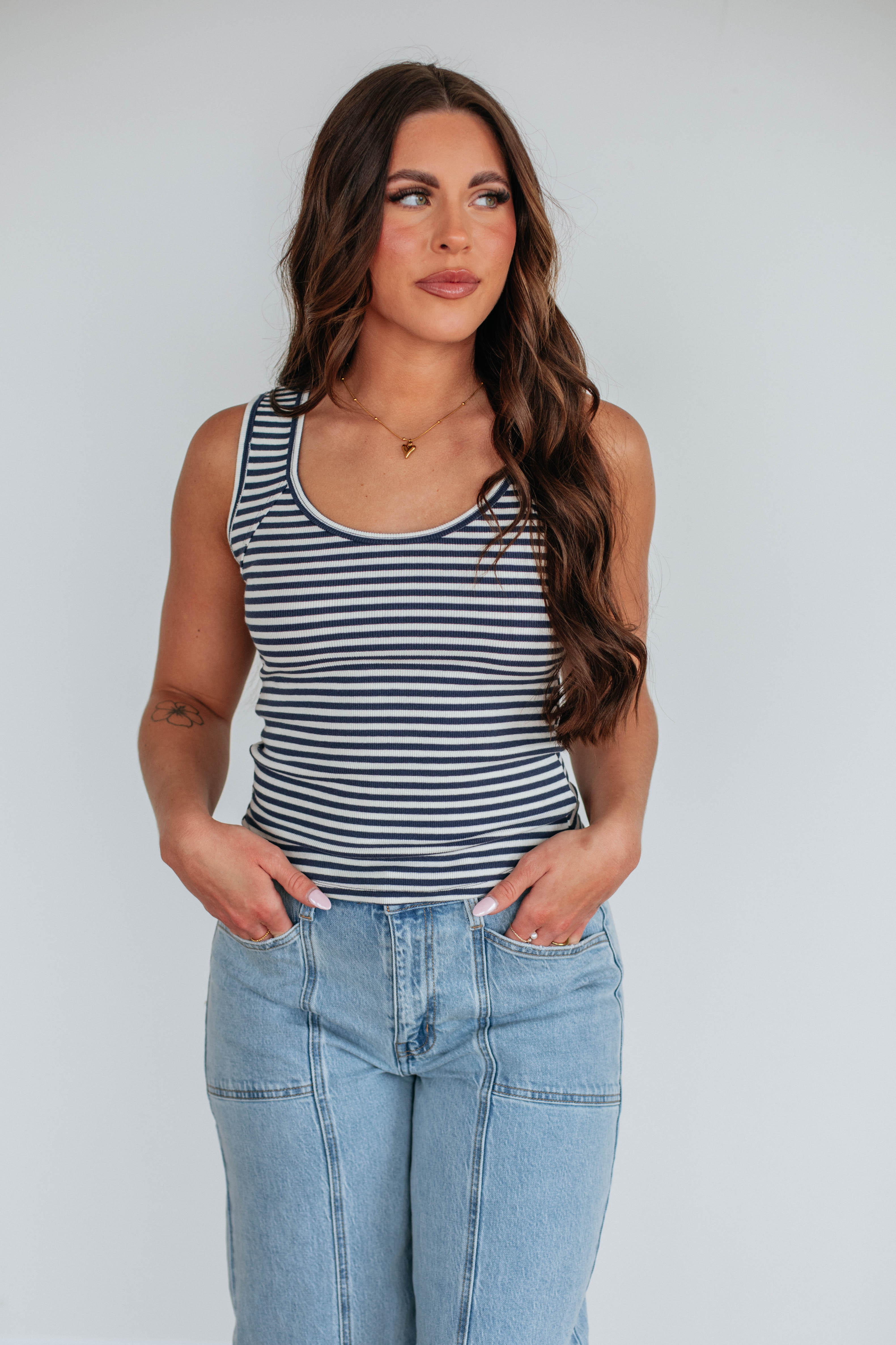 Theo Striped Tank - Navy Mix