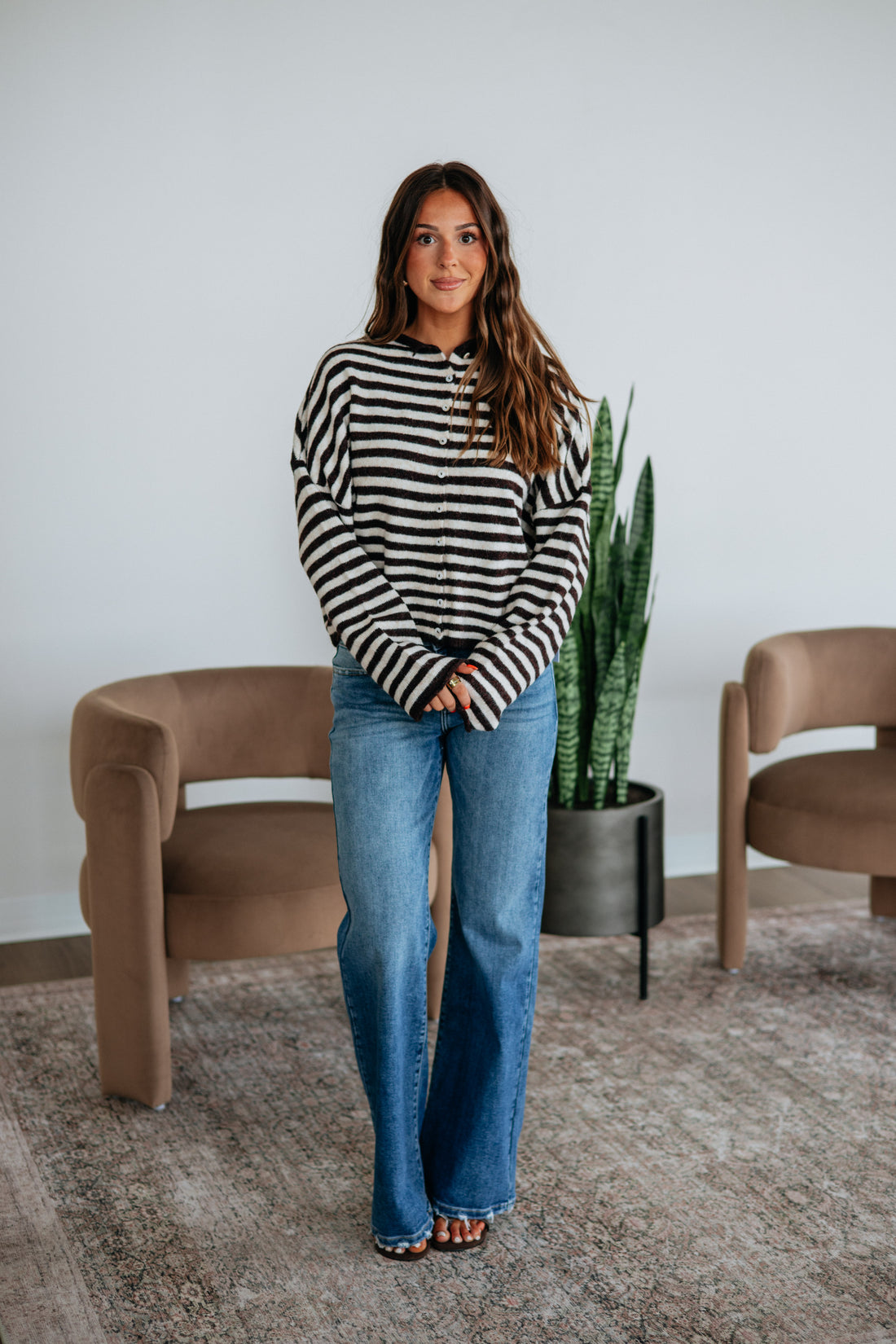 Brooke Striped Cardigan - Dark Wine Mix