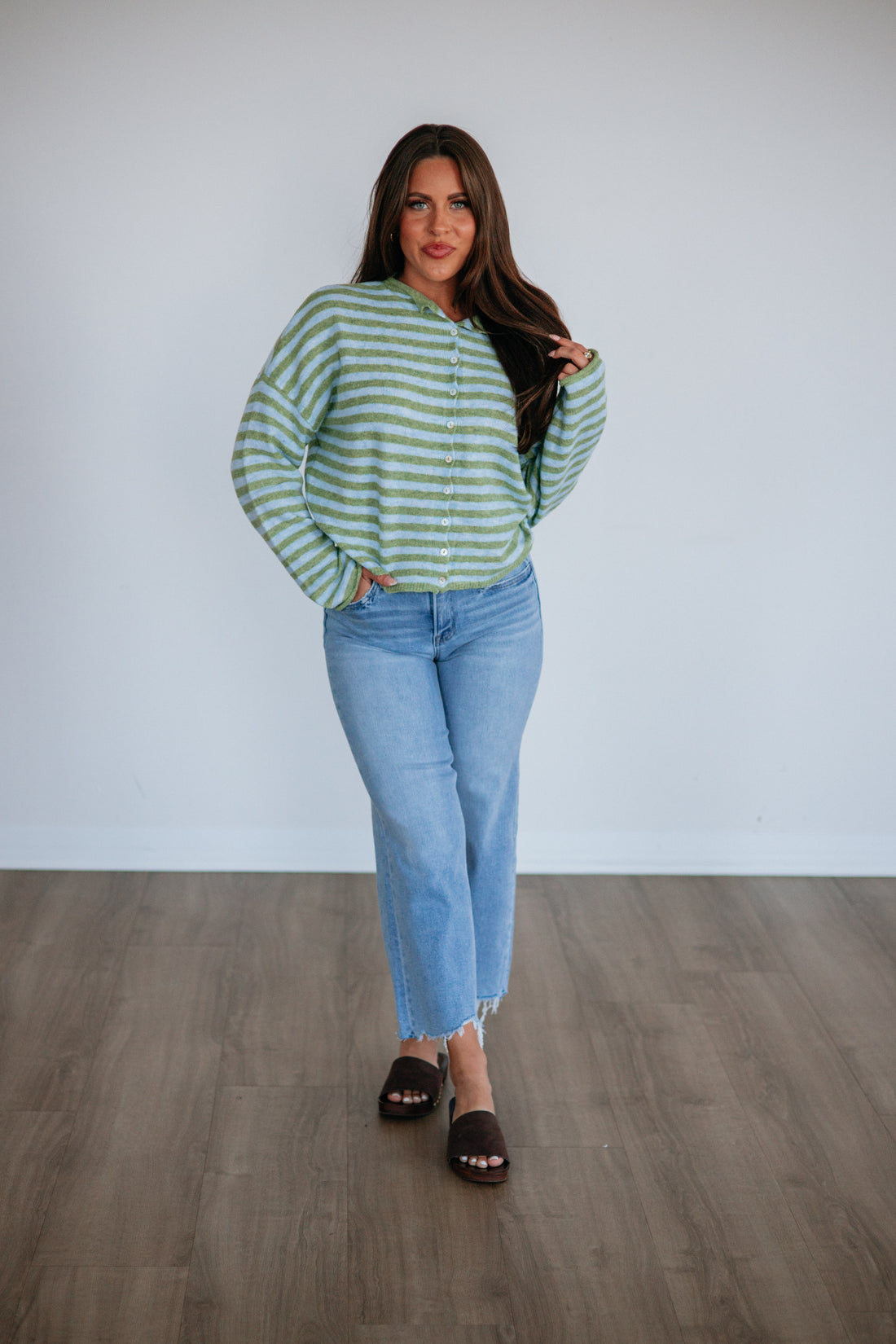 Brooke Striped Cardigan - Matcha Mix