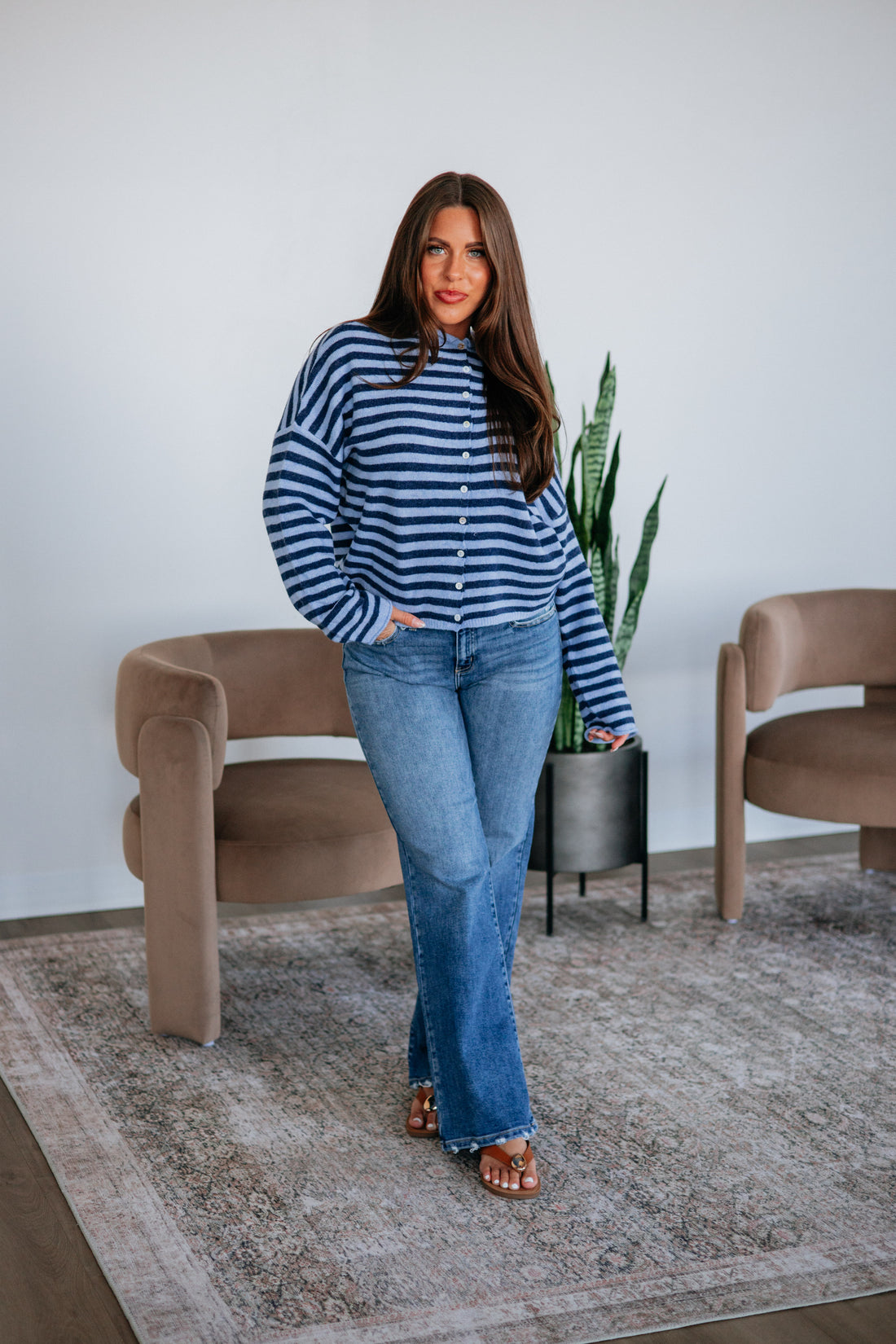 Brooke Striped Cardigan - Powder Blue Mix