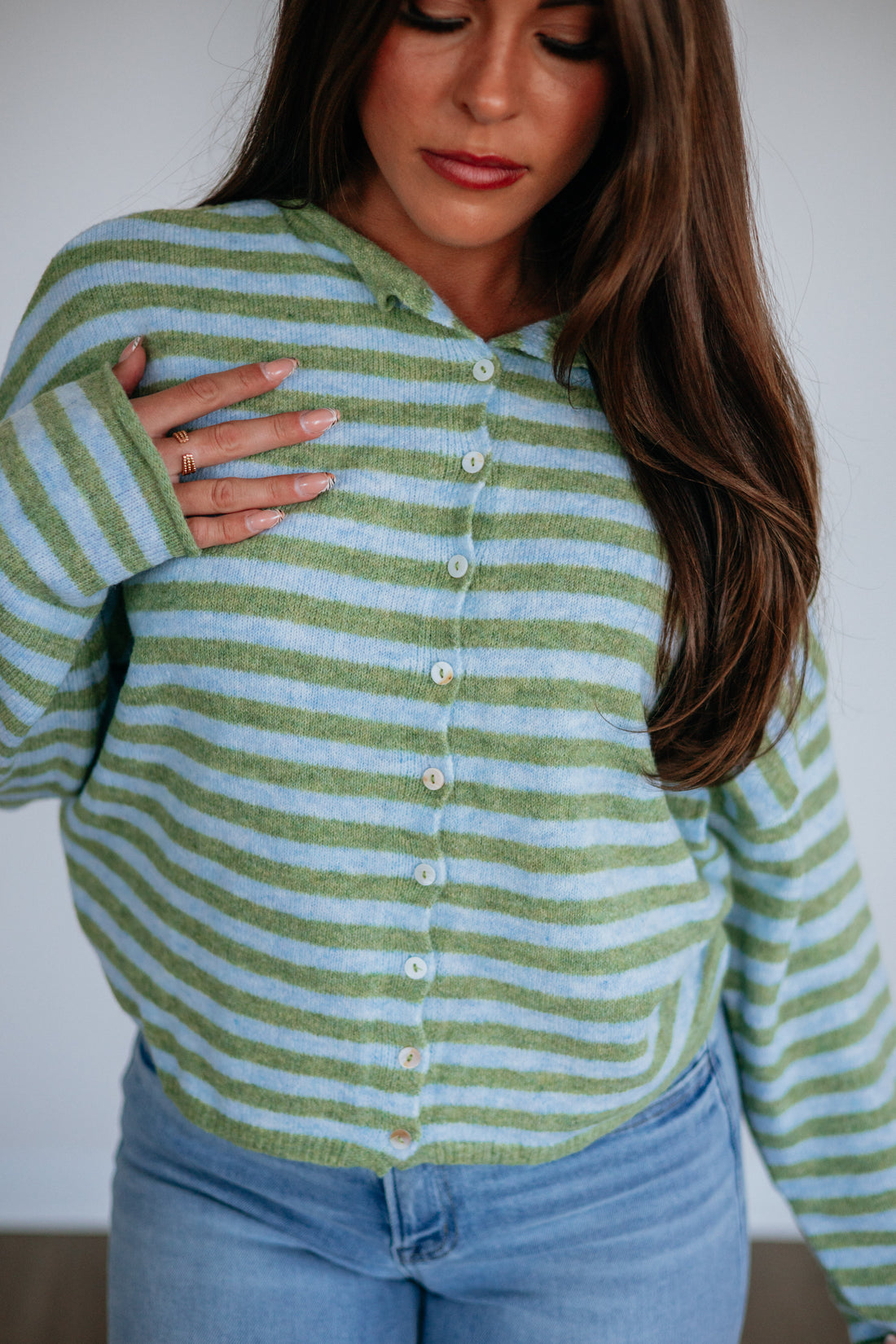 Brooke Striped Cardigan - Matcha Mix