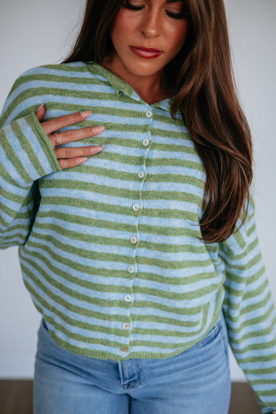 Brooke Striped Cardigan - Matcha Mix