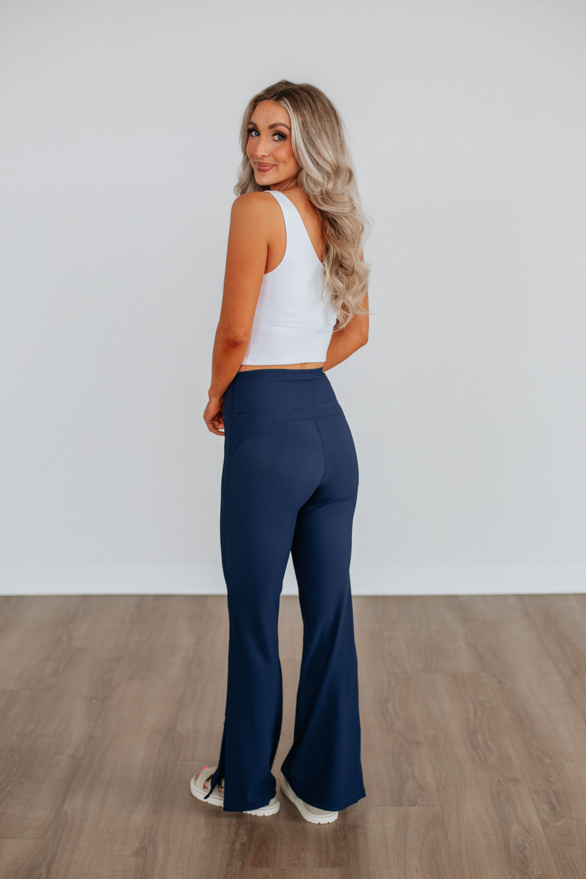 Zinia Ribbed Flare Leggings - Navy