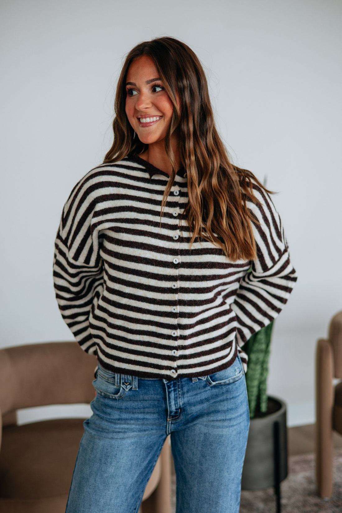 Brooke Striped Cardigan - Dark Wine Mix
