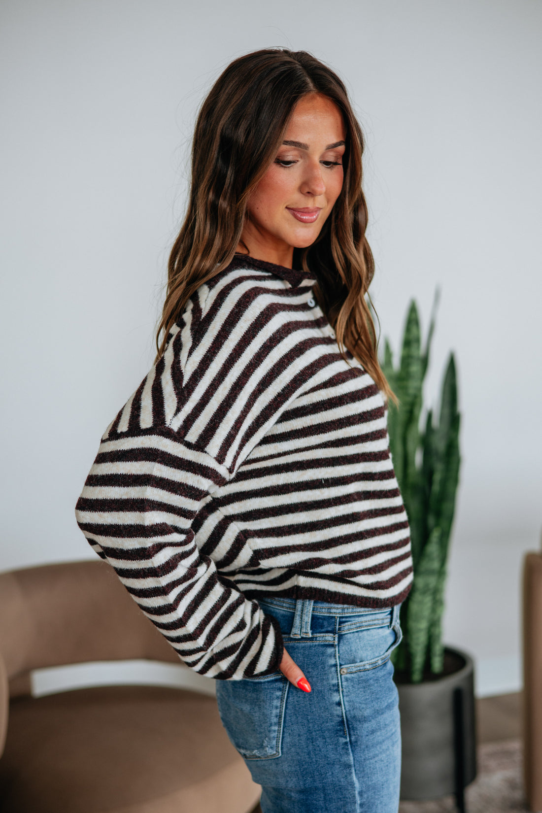 Brooke Striped Cardigan - Dark Wine Mix