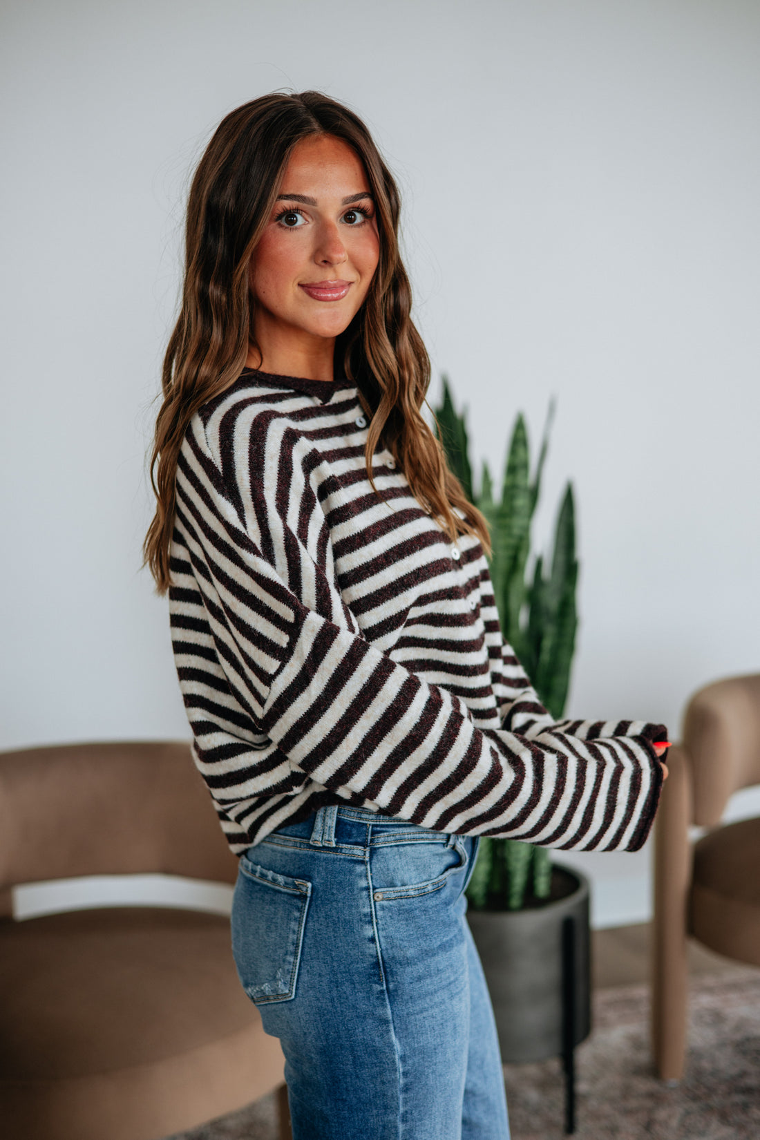 Brooke Striped Cardigan - Dark Wine Mix